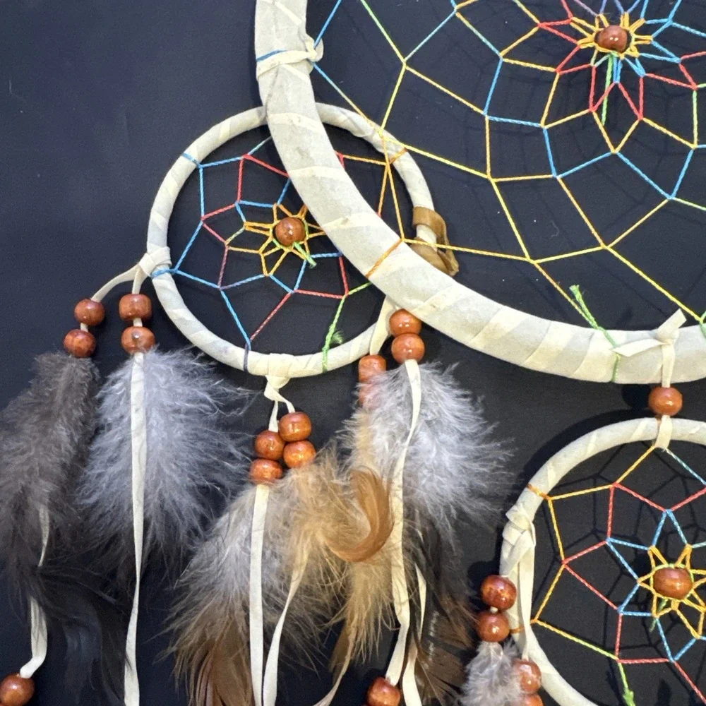 DREAM CATCHER - Handmade NWT Rainbow String Multicolor Fearhers- Wall Hanging -
